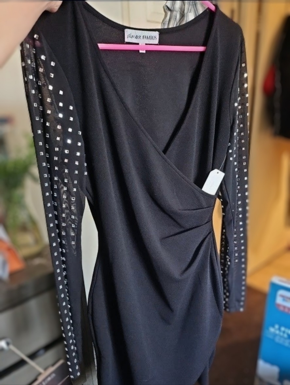 Almost Famous Black V-Neck Tunic with Studded Sleeves